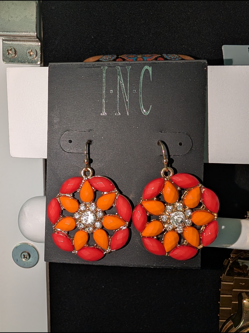 INC International Concepts Red and Orange Floral Drop Earrings
